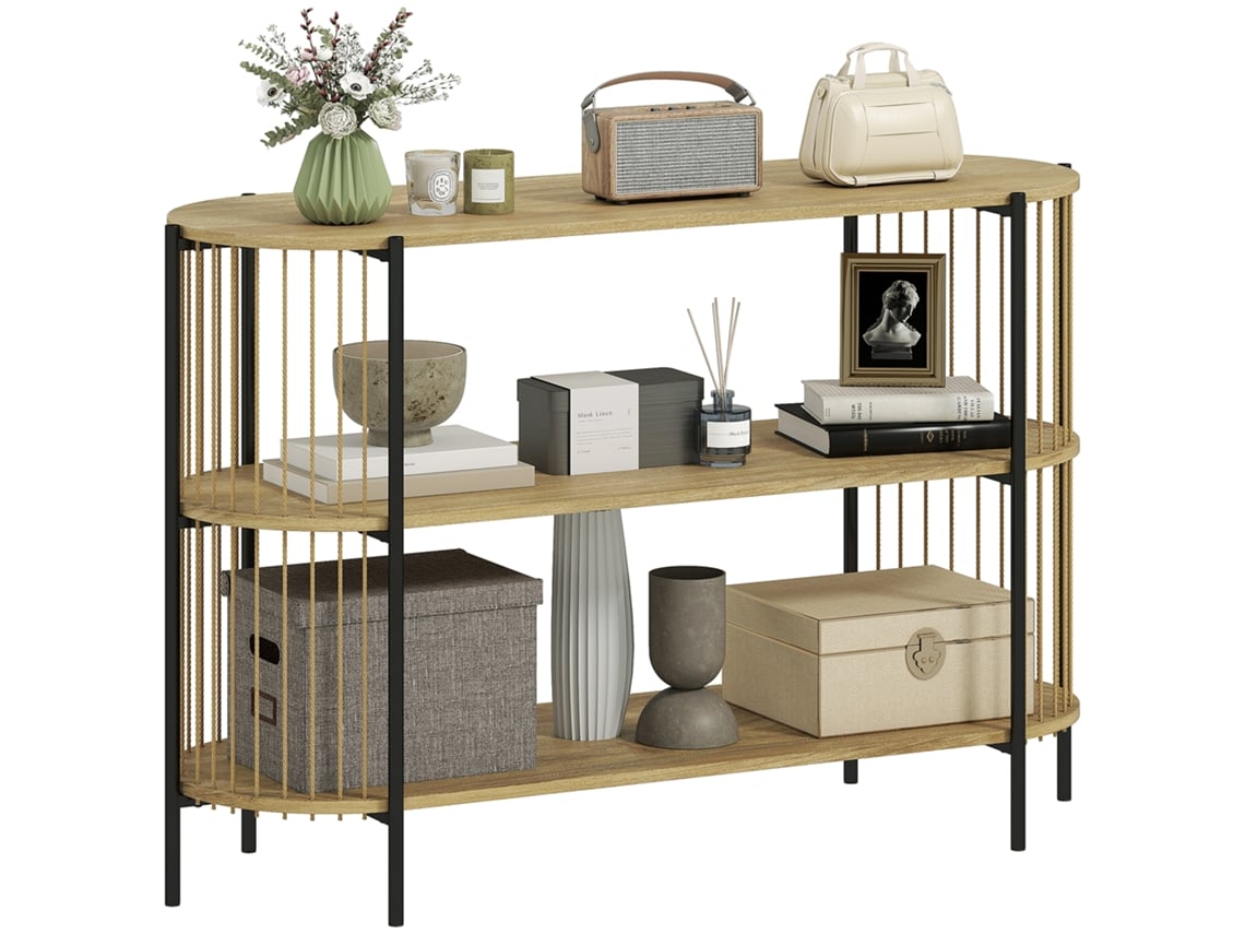 Mesa Consola Mdf e Aço Cor Madeira e Preto 124x43,5x80 cm Homcom