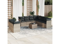 Vidaxl 10 Pcs Conj. Sofás Jardim Com Almofadões Vime Pe Cinzento-claro