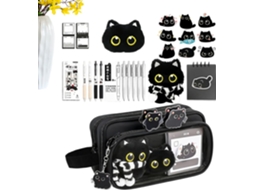 Estojo Genérico Para Lápis Em Formato De Gato, Conjunto Armazenamento Destacável Preto Grande