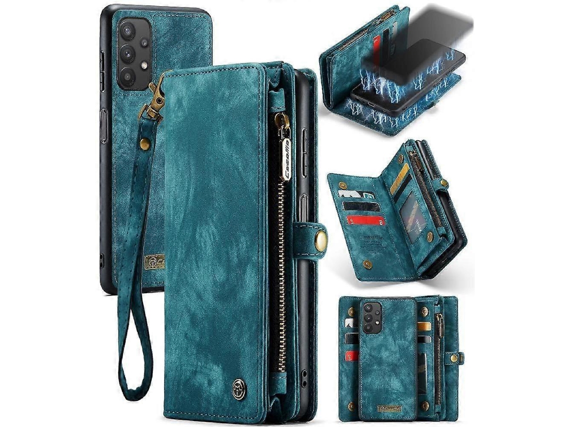 Capa Para Samsung Galaxy A32 5g, Capa Tipo Carteira Magnética Resistente, Dobrável, Com Zíper, Feita À Mão, Em Tpu E Com Porta-cartões Removível