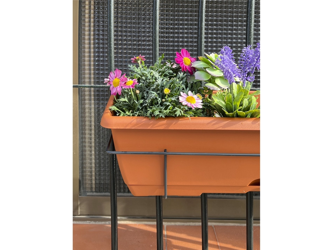 Jardin202 - Jardinera De Balcón Con Plato Y Soporte Metálico Incorporado | Macetero Balconero De Plástico Para Colgar Teja 50 Cm | 50 Cm (teja)