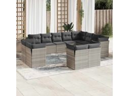 Vidaxl 12 Pcs Conj. Sofás Jardim Com Almofadões Vime Pe Cinzento-claro