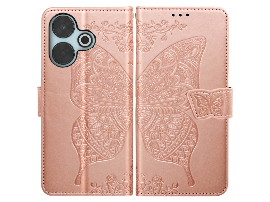 Capa Fólio Aba Palmas Vídeo Para Xiaomi Redmi 13 Pele Dourado