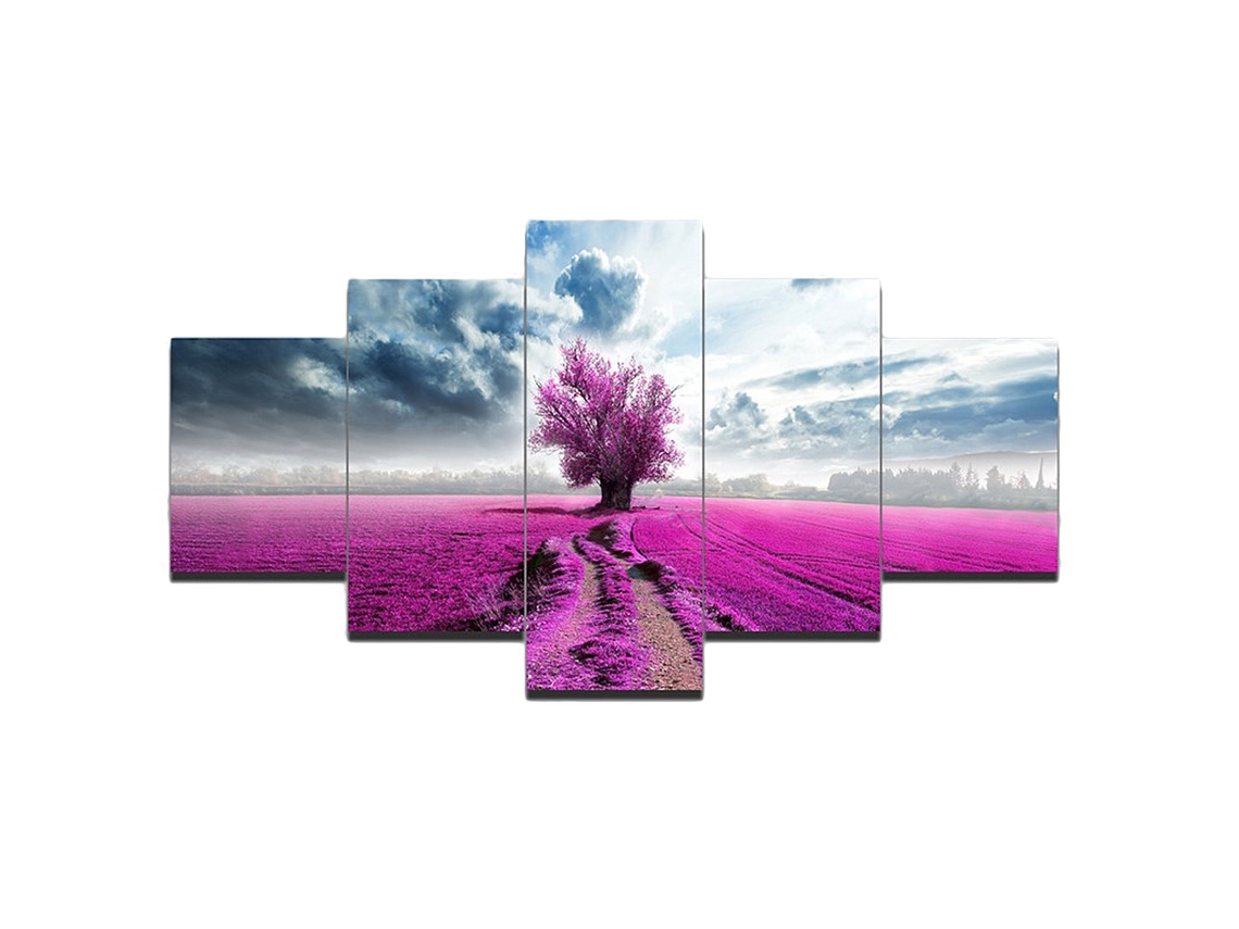 Laxiscreed Pintura Em Spray Alta Definição Com Árvore Roxa E Lavanda, Jogo De 5 Painéis 30x40cm