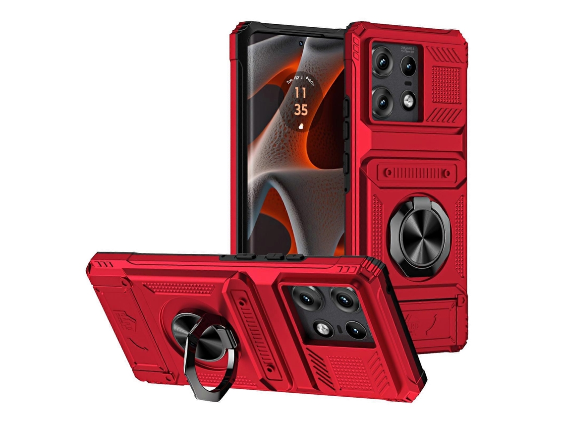 Capa Para Celular Motorola Edge 50 Pro Em Tpu+pc Resistente A Impactos, Com Compartimento Para Cartão E Suporte De Anel De Metal.