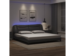 Estrutura Cama C/ Luzes Led 200x200cm Couro Artificial Cinzento