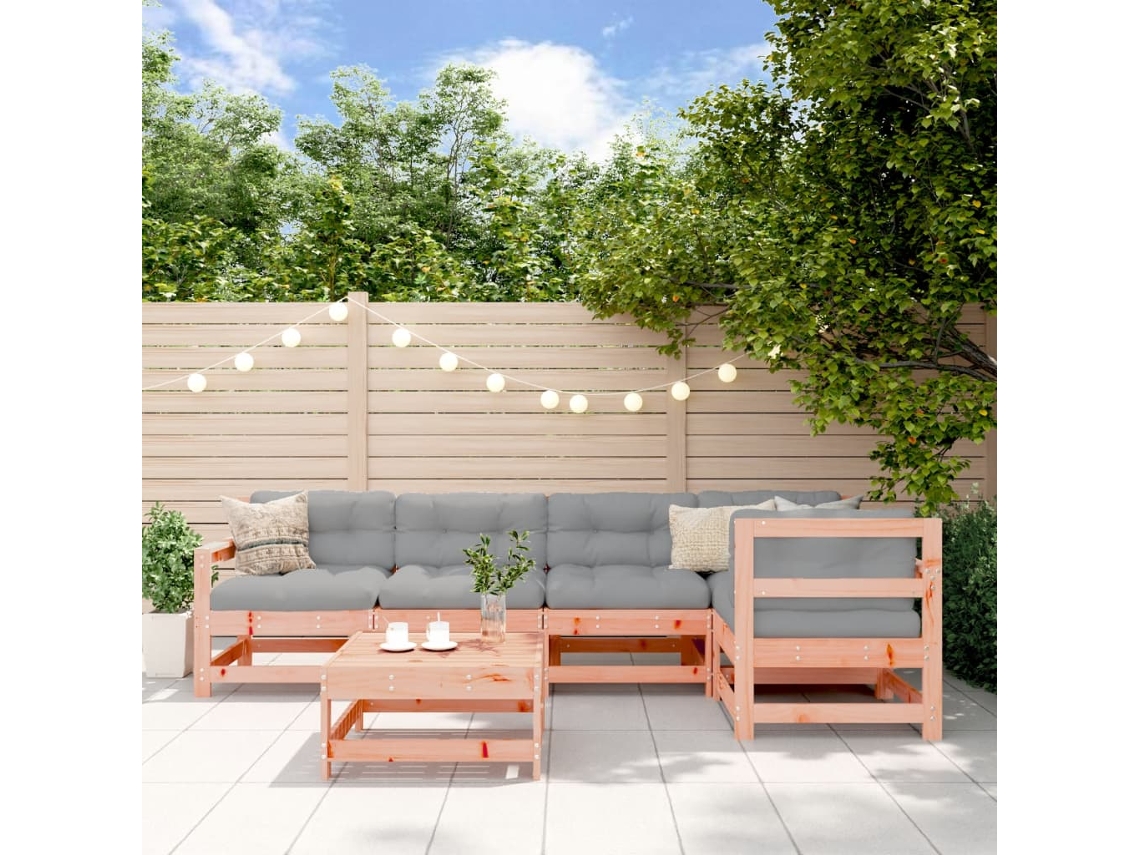 Conjunto de 6 Peças Lounge Jardim com Almofadões Madeira Douglas Maciça CLIC N BUY 62x62x70,5 cm
