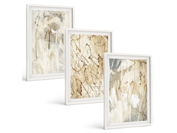 Composição De Quadros Padrões Abstratos Em Bege E Cinza Moldura Branca Quadros Para O Escritório Espelharte (3 Piezas De 40x60 Cm)