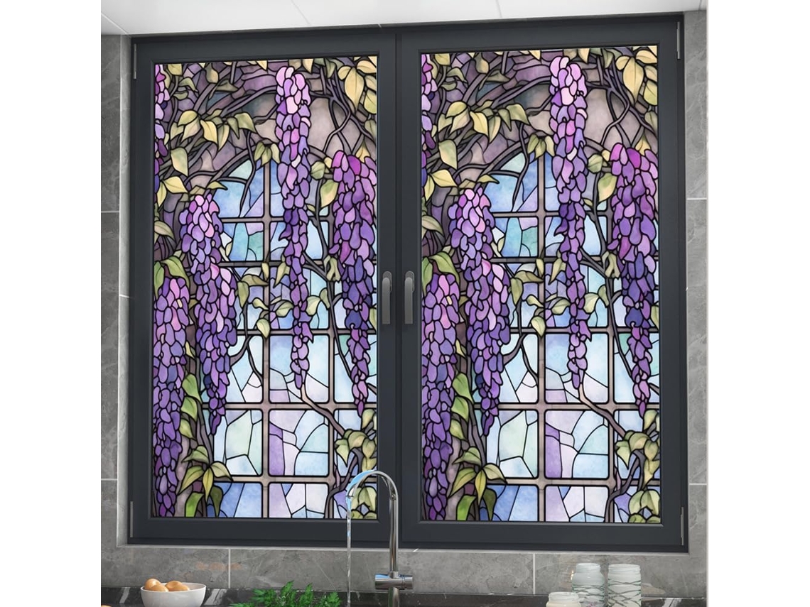 Película Para Janelas Com Estampa Floral Para Vitrais, Proteção Uv, Isolamento Térmico, Estampa Roxa Para Decoração De Janelas