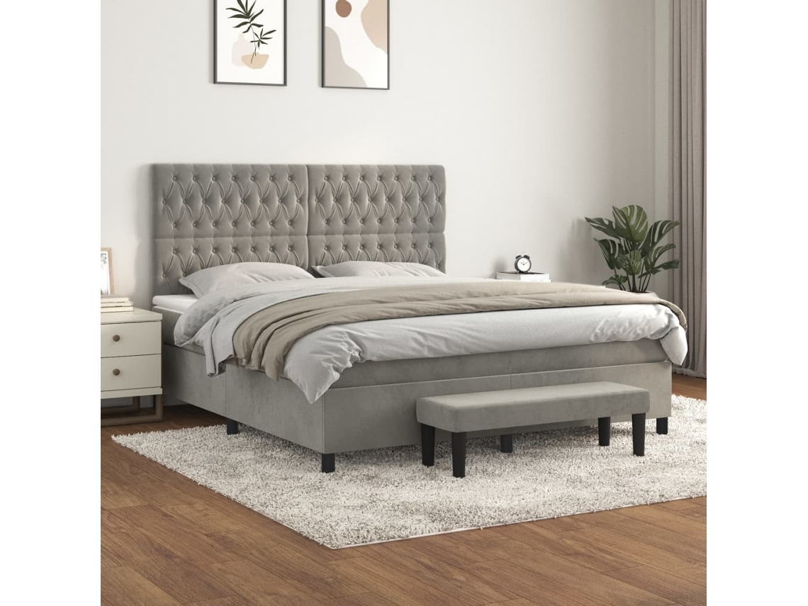 Vidaxl Cama Com Molas/colchão 180x200 Cm Veludo Cinzento-claro