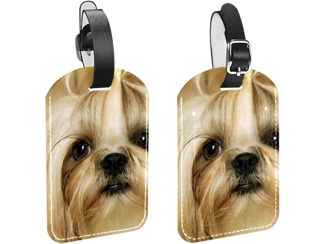 Conjunto De 2 Etiquetas Bagagem Em Couro Sintético Proteger A Privacidade Do Seu Filhote Shih Tzu