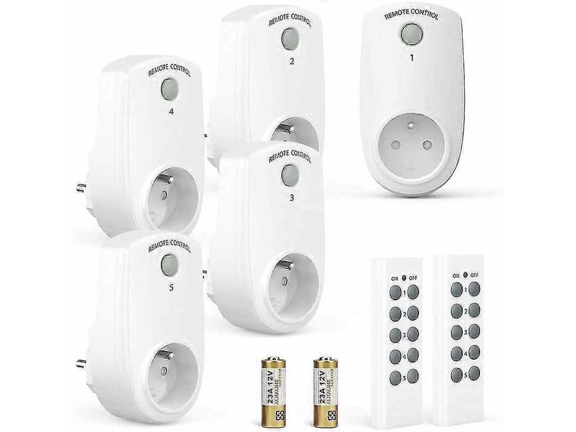 Conjunto de 5 Tomadas Programáveis, Tomada com Controle Remoto Sem Fio e 2 Controles Remotos BRILVIBERA
