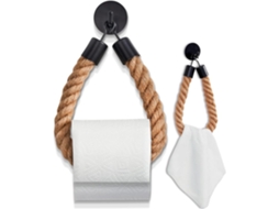 Suporte de papel higiênico sem perfuração, com corda de algodão, montado na parede, preto fosco, sem marca