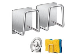 Suporte para esponja em aço inoxidável 304 2026 com gancho adesivo, acessórios para pia, pacote com 2 unidades, prata.
