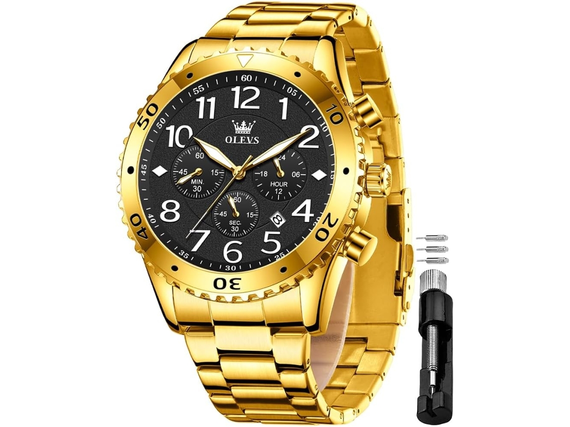 Lurelia Relógio Masculino C-20 Cronógrafo, Calendário, Luz, Quartzo, 42×11×210×20 Mm, Aço Inox, Preto/dourado, Impermeável