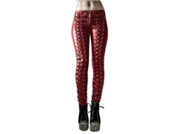 Leggings Rebe femininas em couro sintético com fecho de cordão e design punk gótico, tamanho XL, vermelhas.