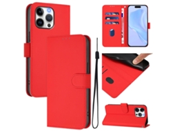 Capa De Couro Sintético Para Iphone 16 Pro Max - Toque Suave - Cor Sólida - Com Cordão