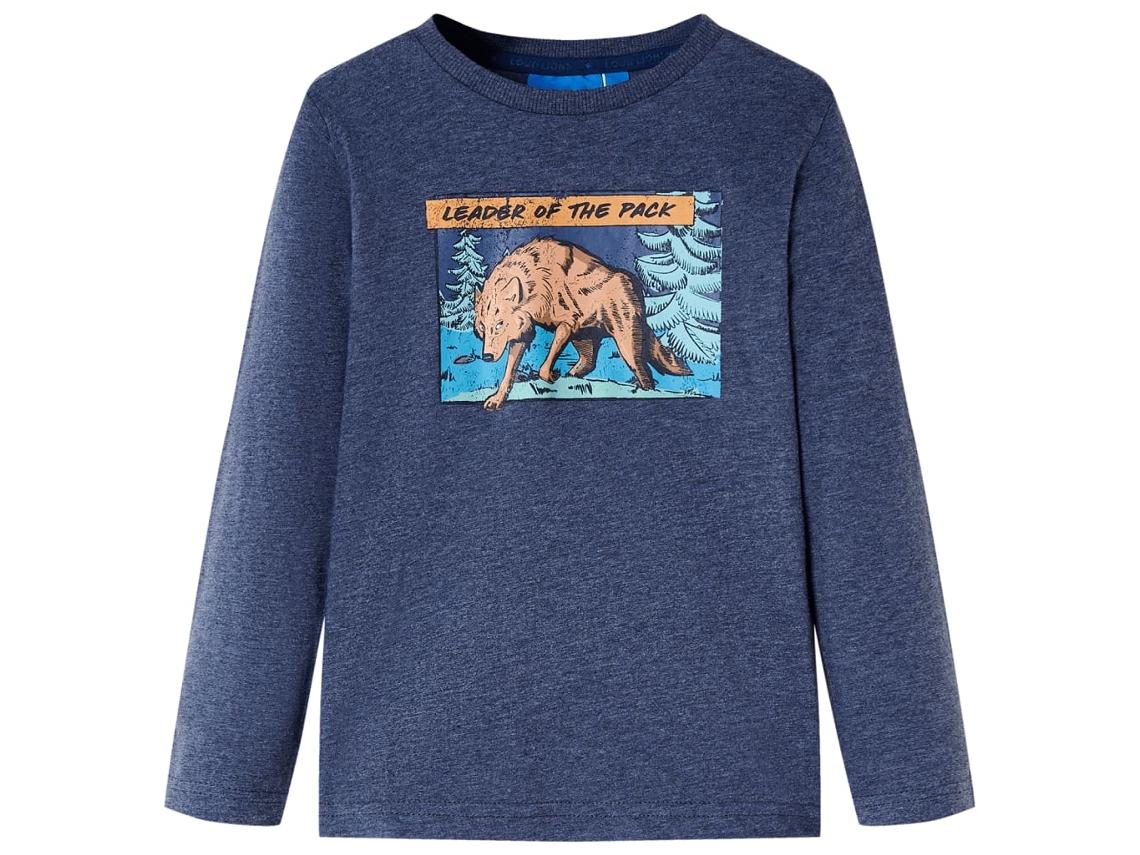 T-shirt De Manga Comprida Para Criança Azul-escuro Mesclado 128