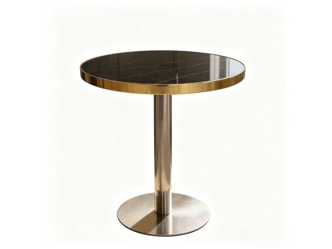 Mesa Lateral em Aço Inox Dourado, Mármore UV, PAPRIKA
