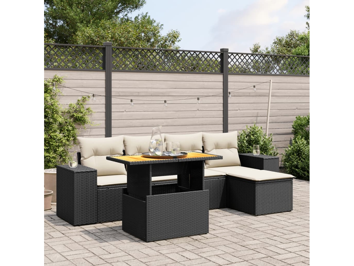 Vidaxl 6 Pcs Conjunto Sofás De Jardim C/ Almofadões Vime Pe Preto
