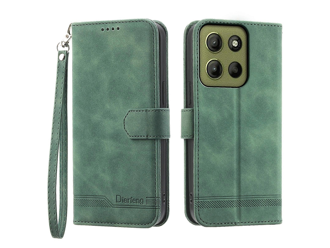 Dierfeng Df-03 Para Motorola Moto G15 4g Capa De Couro Com Estampa De Linhas E Carteira, Verde