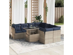 Vidaxl 9 Pcs Conjunto Sofás Jardim Almofadões Vime Pe/acácia Cinzento