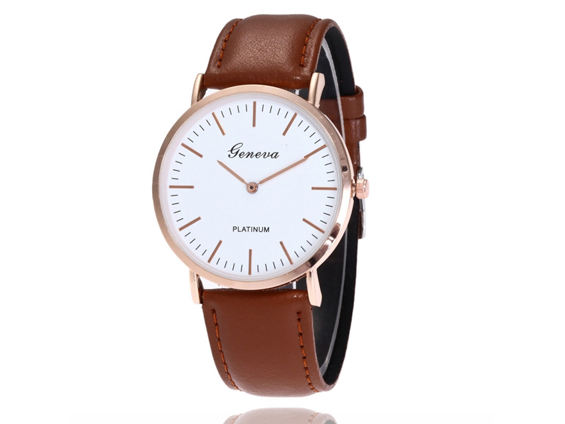 Relógio Casual Clássico Unissex de Pulseira Pu com Movimento de Quartzo Display Analógico