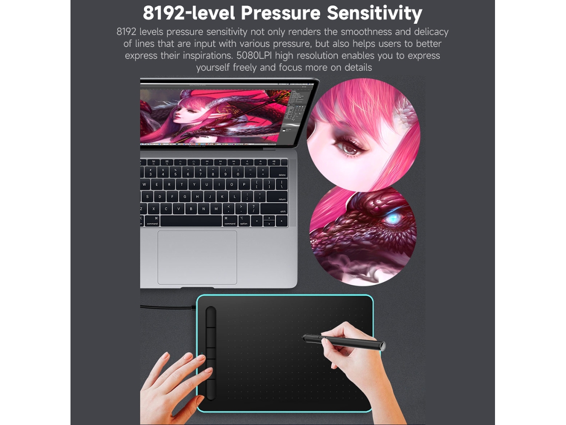 Tablet Gráfico De Desenho Vson Wp9620n Com 8192 Níveis De Pressão, 5080 Lpi E Caneta Sem Bateria