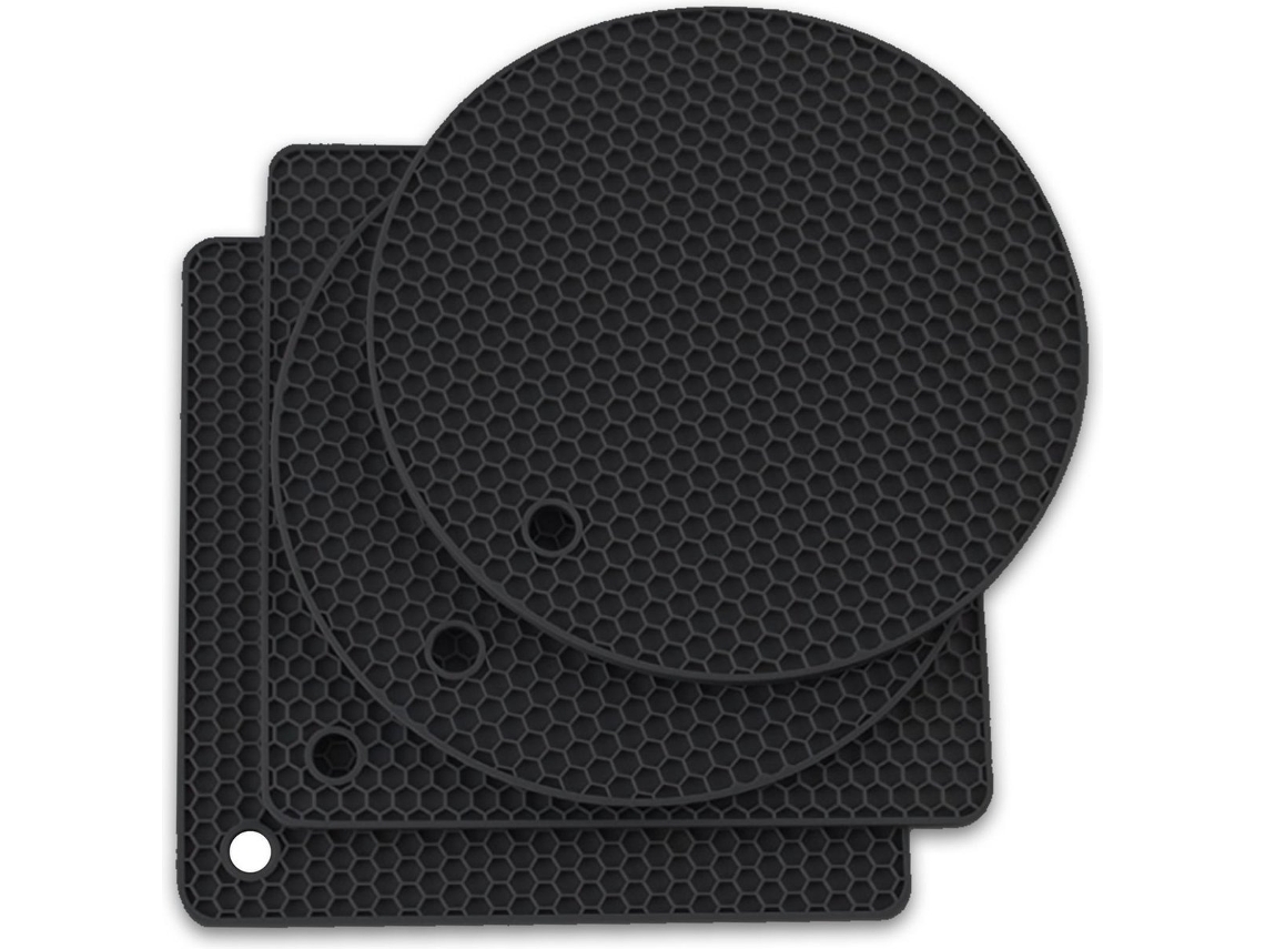4 Pegadores Panelas Silicone Resistentes Calor, Redondo e Quadrado, Abridor Potes, Preto ZYBLSSBB