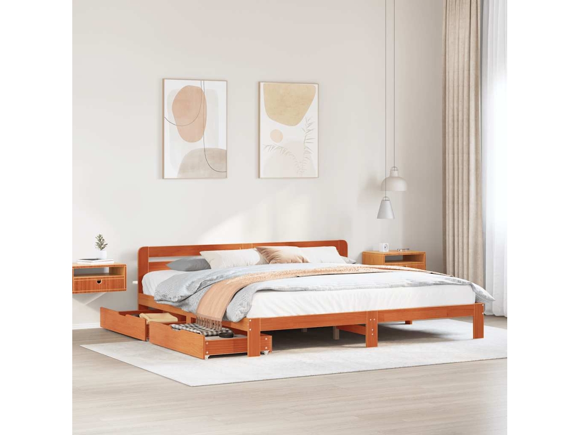 Cama Sem Colchão 200x200 Cm Pinho Maciço Castanho-mel