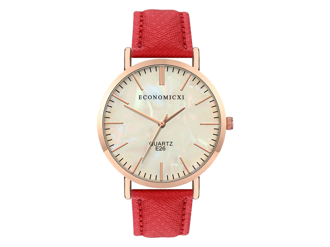 Relógio de Pulso Unisex de Quartzo com Pulseira de Pu Casual para Homem e Mulher (vermelho)