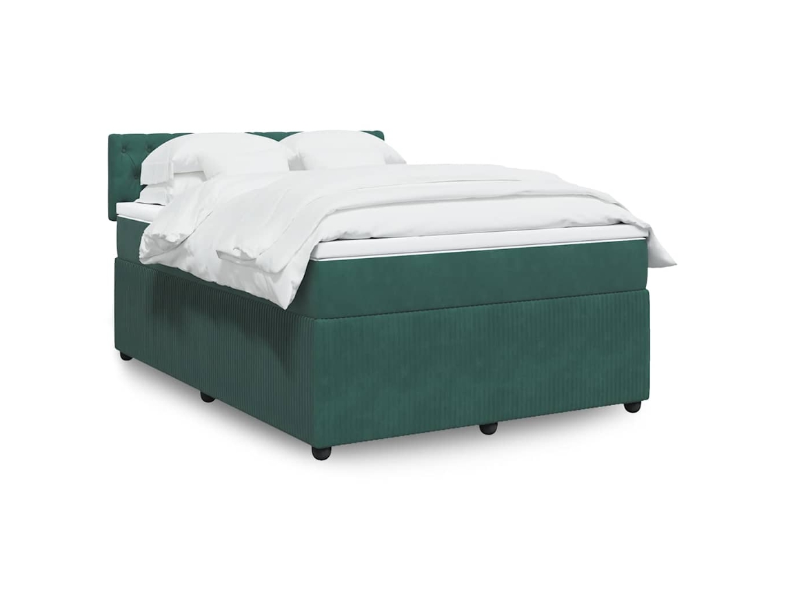 Cama Com Molas/colchão 140x190 Cm Veludo Verde-escuro
