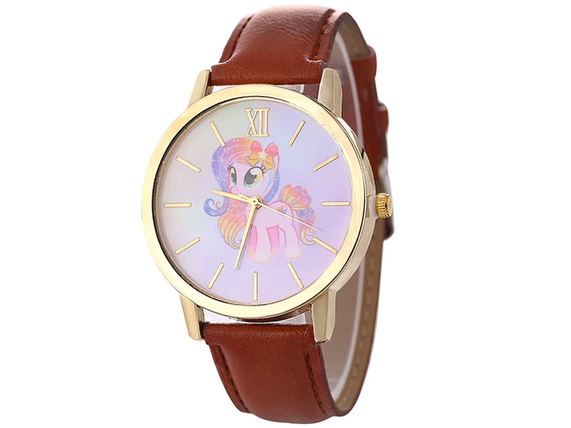 Relógio de Quartzo com Pulseira de Couro e Dial com Padrão de Cavalo Bonito (café)