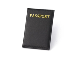 Porta-passaporte Em Couro Preto Com Detalhes Sintético Dourado