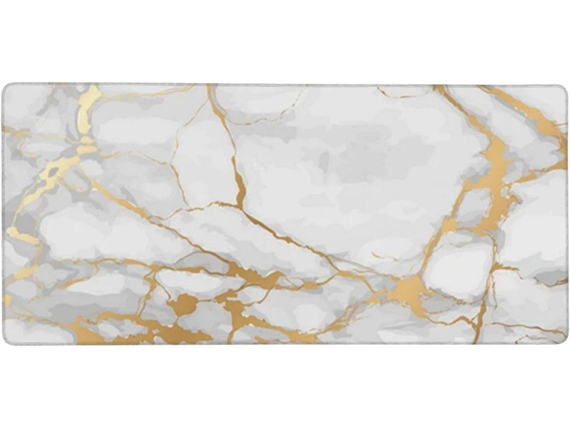 Mousepad Grande para Computador com Estampa de Mármore Branco e Dourado, Base Borracha Antiderrapante, 40 X 90