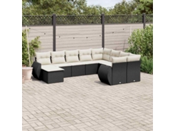 Vidaxl 10 Pcs Conjunto Sofás De Jardim C/ Almofadões Vime Pe Preto