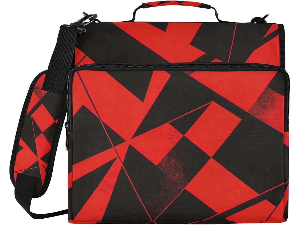 Pasta Escolar Abstrata com 1 Bolso, 5 Bolsos com Zíper, 3 Compartimentos para Documentos, Alça de Ombro Removível, Bolsa