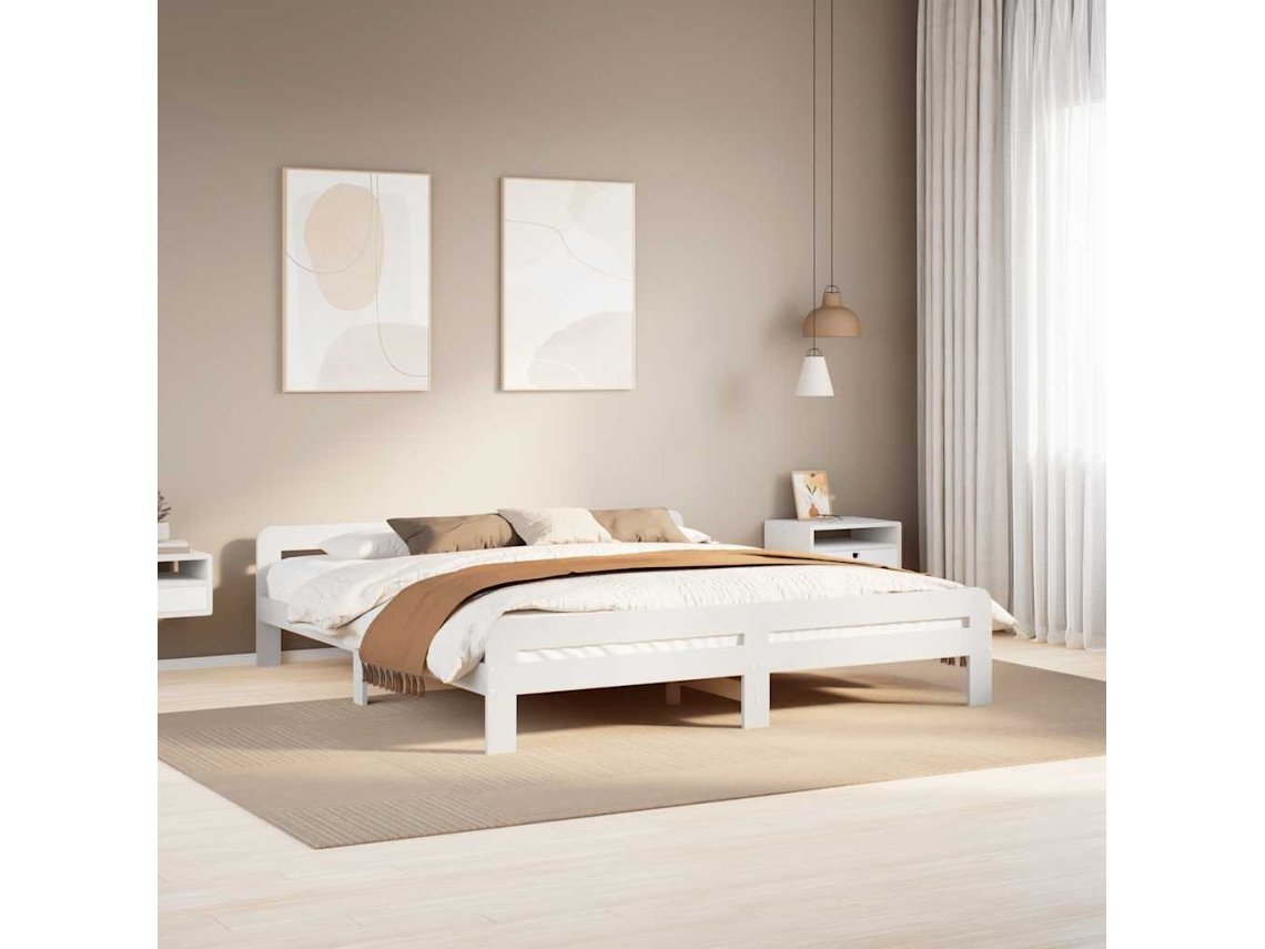 Vidaxl Cama Sem Colchão 180x200 Cm Madeira De Pinho Maciça Branco