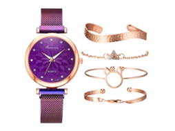 Conjunto de Presente Feminino com Relógio de Pulseira de Malha e Caixa Laranja SPQMENT