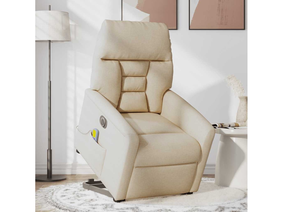 Vidaxl Poltrona Elétrica Elevatória Massagens Tecido Creme