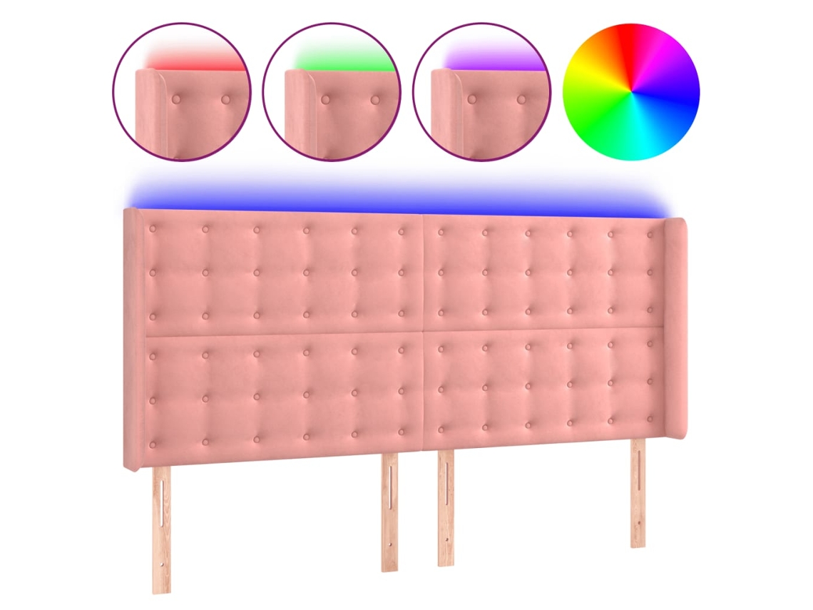 Led Headboard, Led Headboards Vidaxl Cor-de-rosa Veludo (183 X 16 X 118/128 Cm)