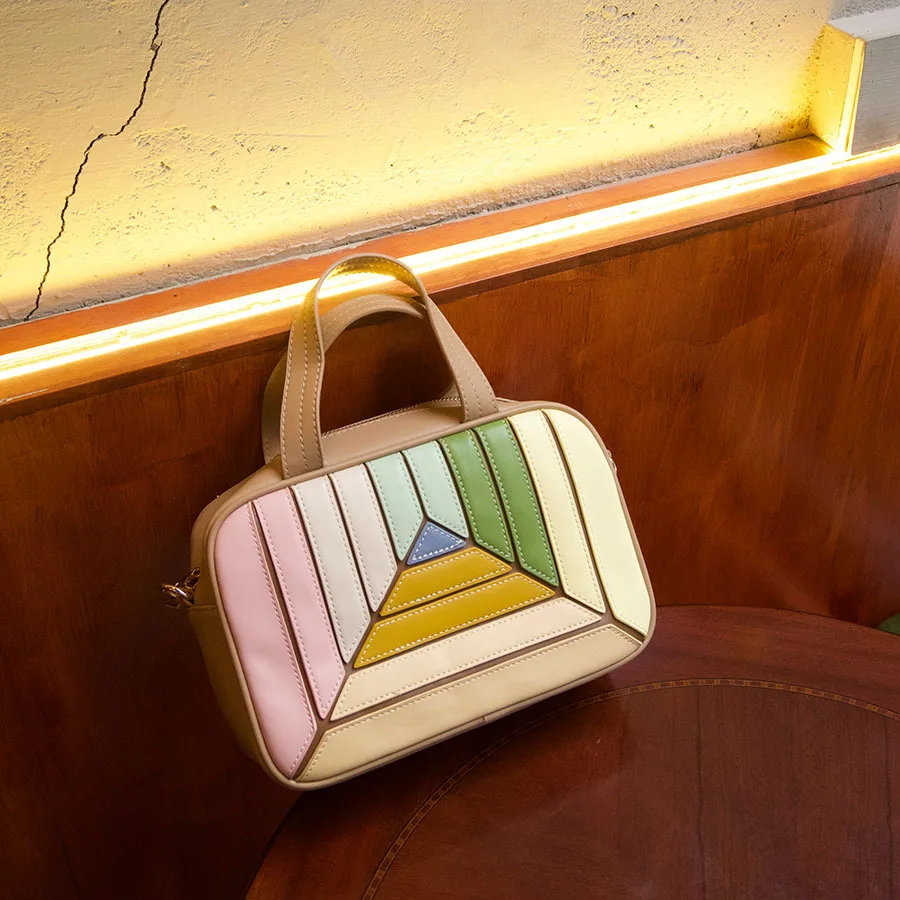 Bolsa Feminina Patchwork Multicolorida, Bolsa Transversal Quadrada, Bolsa Tote Feminina Em Couro Pu.