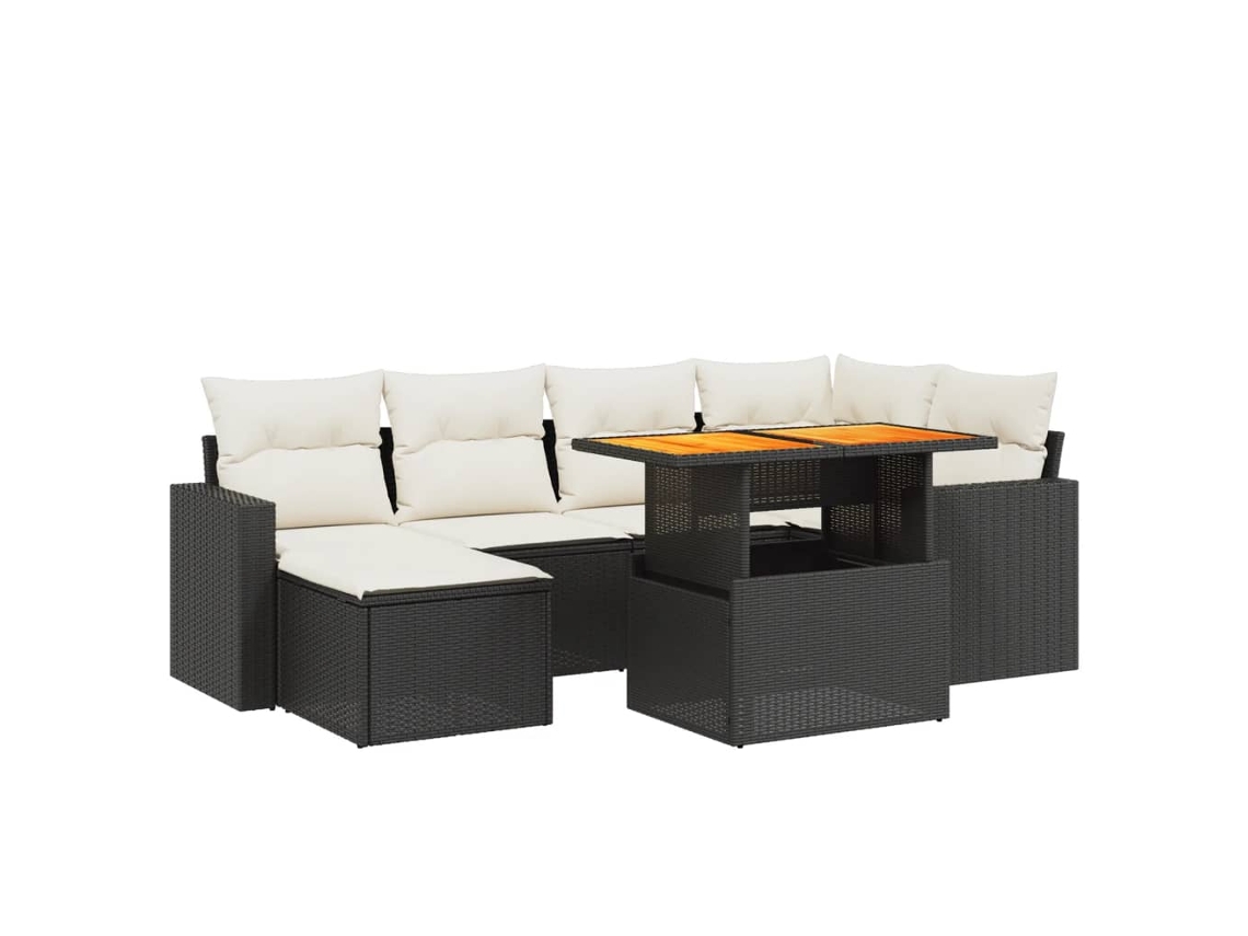 Conjunto 7 de Sofás P/ Jardim com Almofadões VIDAXL Vime Pe Preto