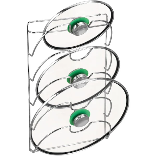 Prateleira, Suporte De Parede Prático Para Tampas Utensílios Cozinha, Em Metal Cromado(1 Unidade, 5 Níveis, Prata)