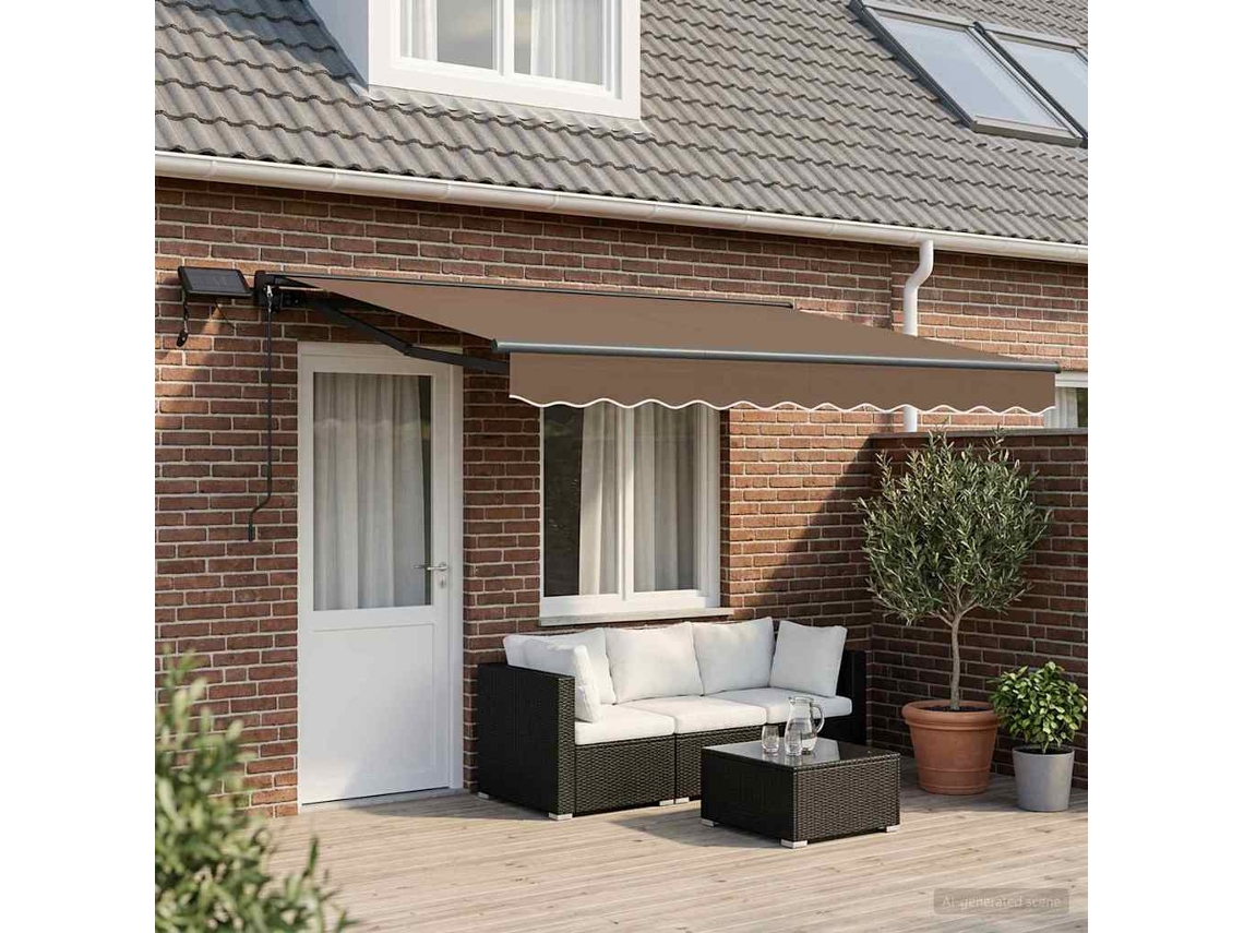 Vidaxl Estrutura De Toldo Manual Com Leds Cinzento-acastanhado 4 × 3 M