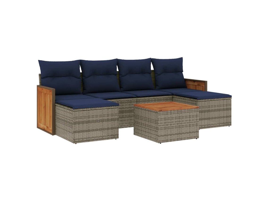 Conjunto de Sofá de Jardim, 7 Peças, Almofadas, Rattan Cinza MAISON EXCLUSIVE