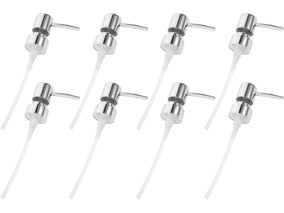 De 8 Bombas Dosadoras De Loção Em Plástico Prateado, 28mm, Com Parede Dupla E Sistema Anti-vazamento
