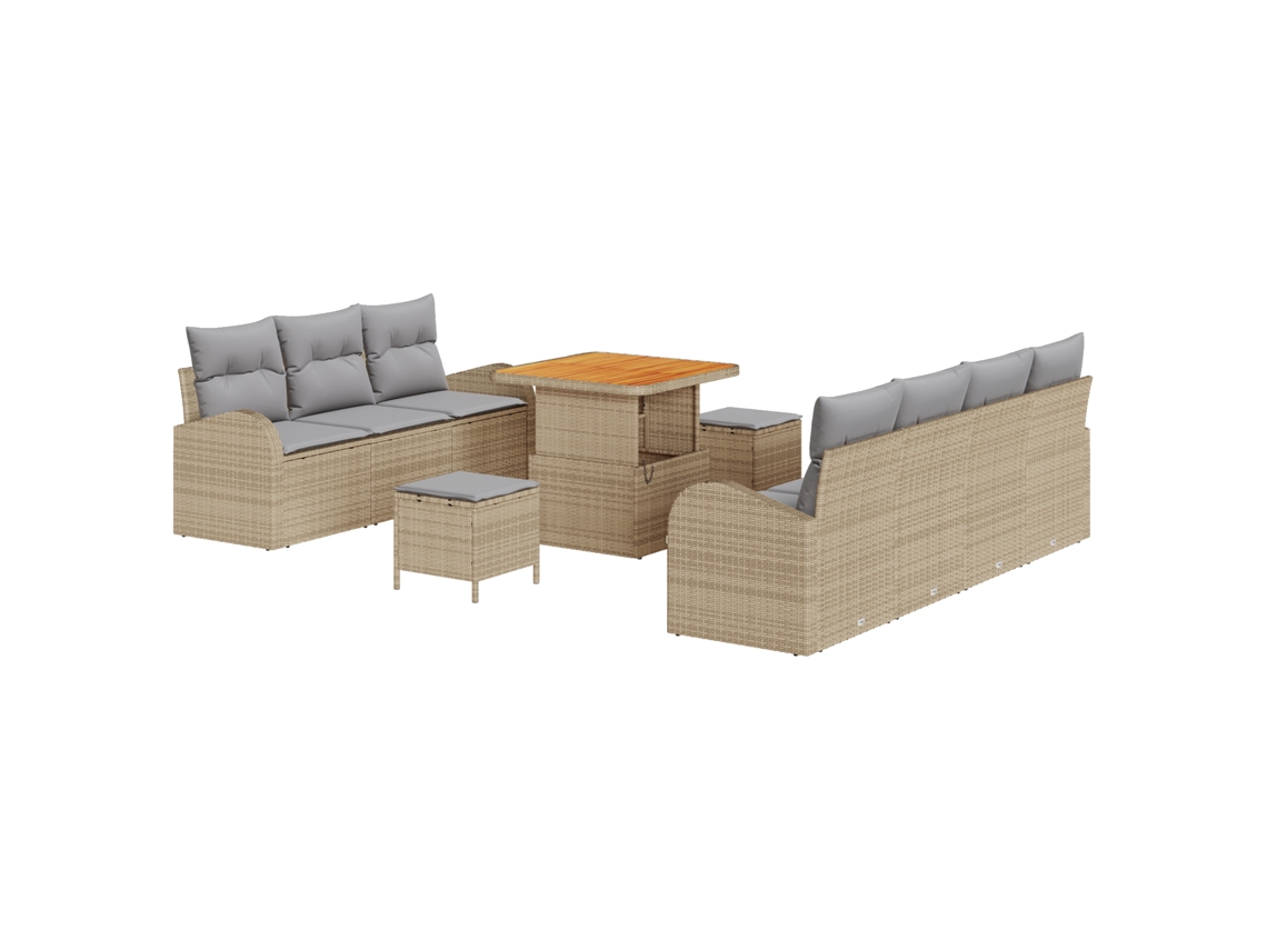 Conjunto 10 Conjunto De Sofá De Jardim Vidaxl Bege Vime Pe (80 X 80 X 71 Cm)