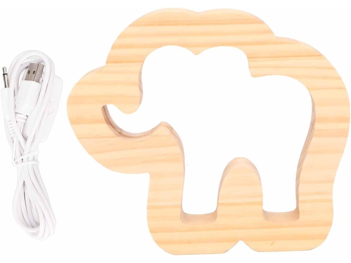 Luminária De Madeira Esculpida Em Formato Elefante, 3,3 W, Led Suave,