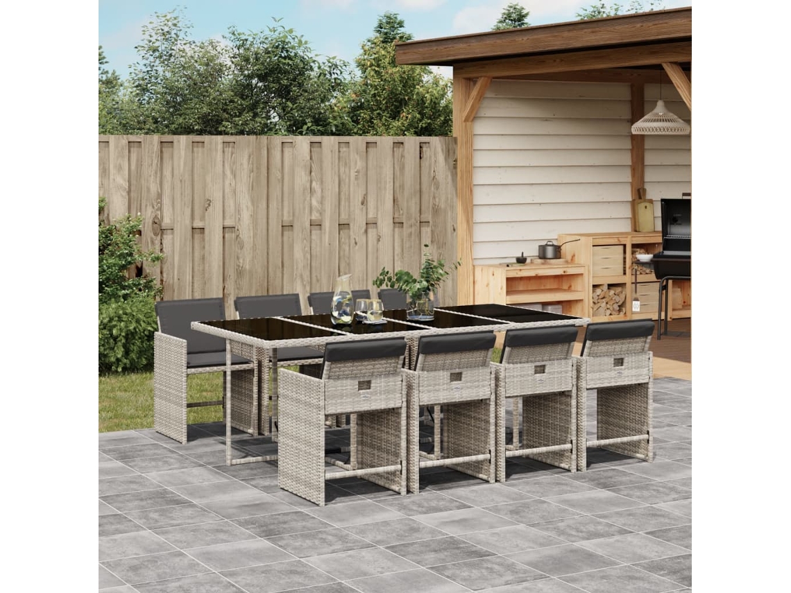 Vidaxl 9 Pcs Conjunto De Jantar P/ Jardim C/ Almofadões Cinzento Claro